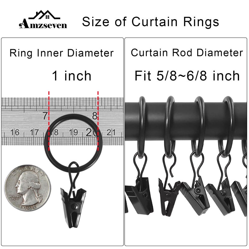 AMZSEVEN 100 Pack Metal Curtain Rings with Clips, Drapery Clips with Rings, Drapes Rings 1 inch Inner Diameter, Fits Diameter 5/8 inch Curtain Rods, Black - Image 3